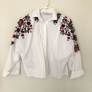 Zara Embroidered Button Down Top